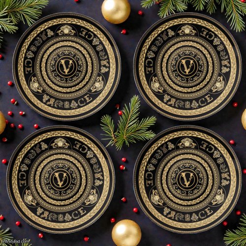 SET OF 4 – Versace Virtus Gala Black Service Plates / Showplates (33 cm) Brand New – First Quality