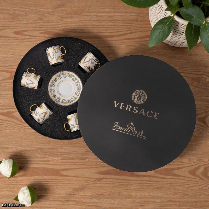 Versace Virtus Gala White – Set of 6 Espresso Cups & Saucers