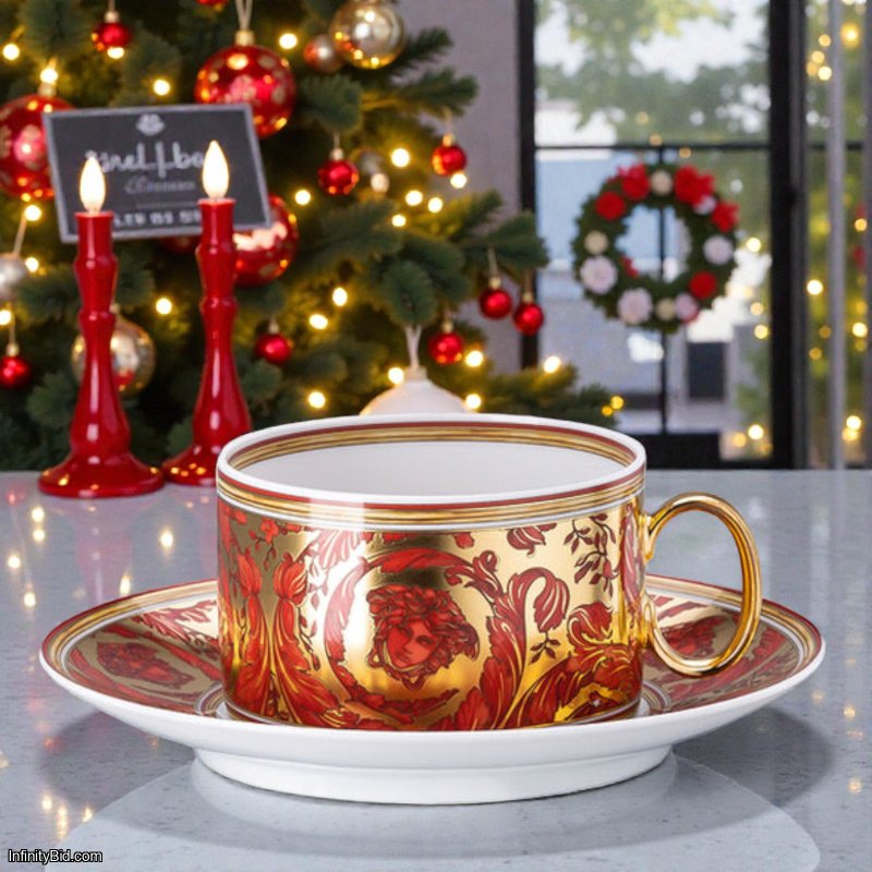 Versace Medusa Garland Red – Tea Cup & Saucer (Set of 4)