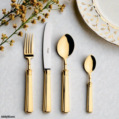 Cutipol Piccadilly Gold Cutlery Set – 24-Piece Luxury Flatware for 6 People | 24K Gold Plated, Mirror Polished