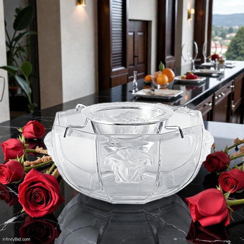 Versace Medusa Lumière Crystal Serving Bowl with Insert – 3-Piece Set