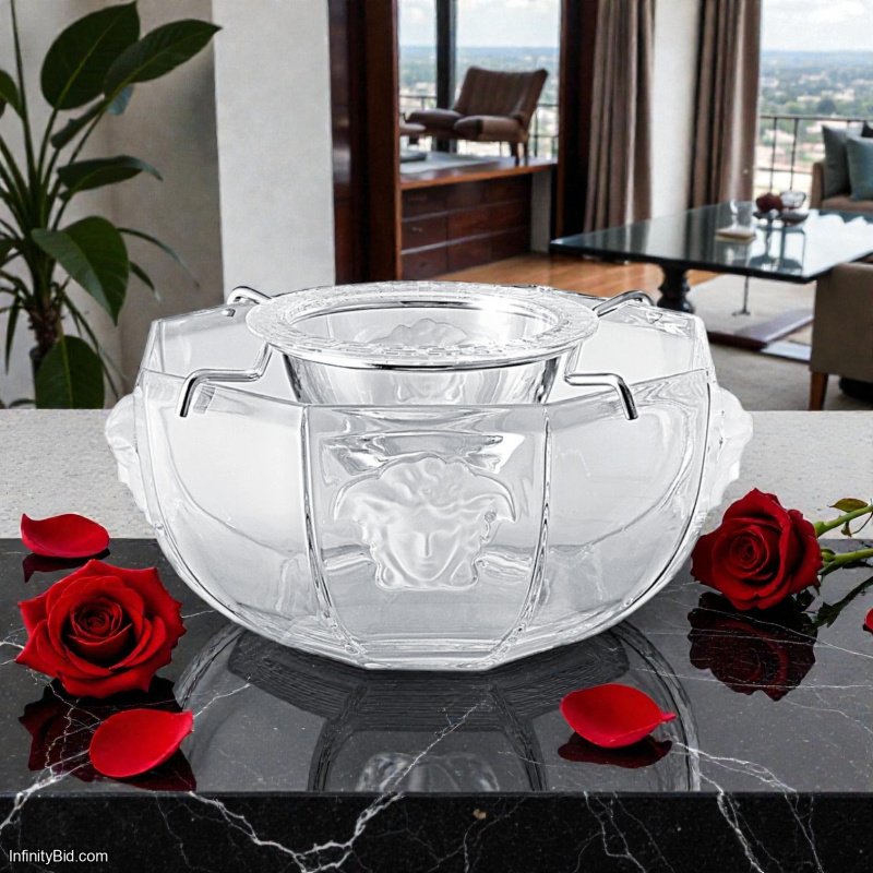 Versace Medusa Lumière Crystal Serving Bowl with Insert & Lid – 3-Piece Luxury Set