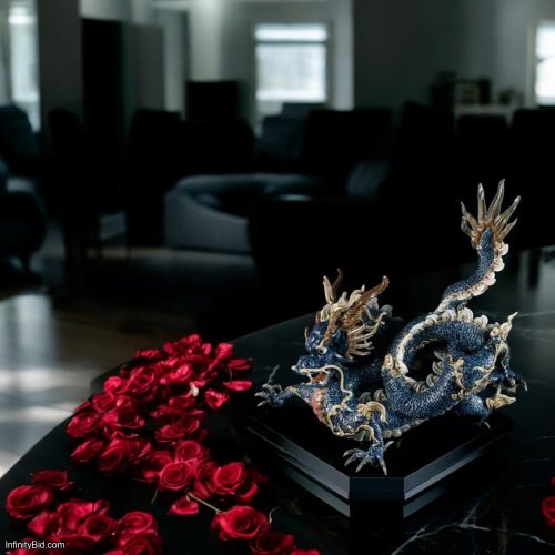 Lladró Great Dragon Sculpture - Blue Enamel Limited Edition  SKU: 01001935