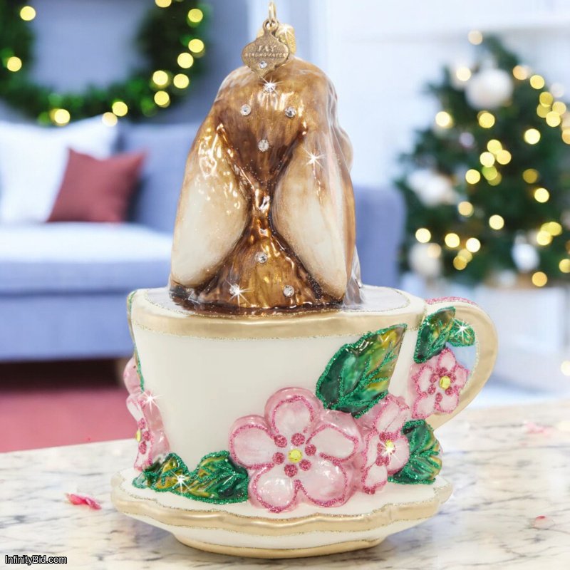 Jay Strongwater Christmas Bunny Teacup Ornament SKU: SDH20084-250