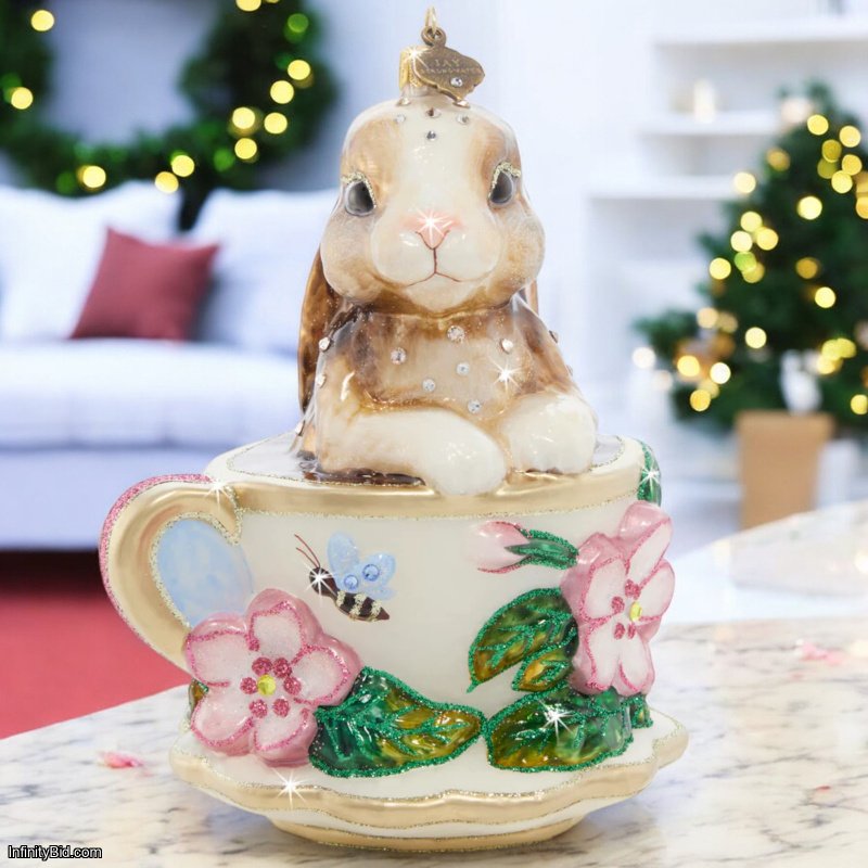 Jay Strongwater Christmas Bunny Teacup Ornament SKU: SDH20084-250