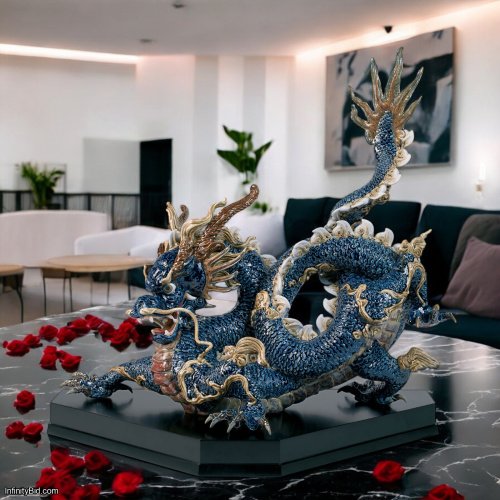 Lladró Great Dragon Sculpture - Blue Enamel Limited Edition  SKU: 01001935