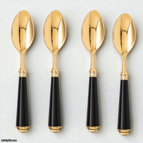 Set of 4 Versace ME-DECO Gold-Plated Coffee / Tea Spoons Stainless Steel & Brass | Made in Italy
