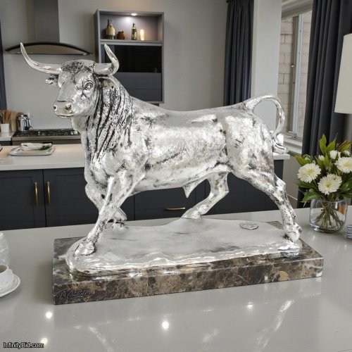 Anglada Silver Wild Bull Figurine – Modern Spanish Masterpiece SKU: 532P