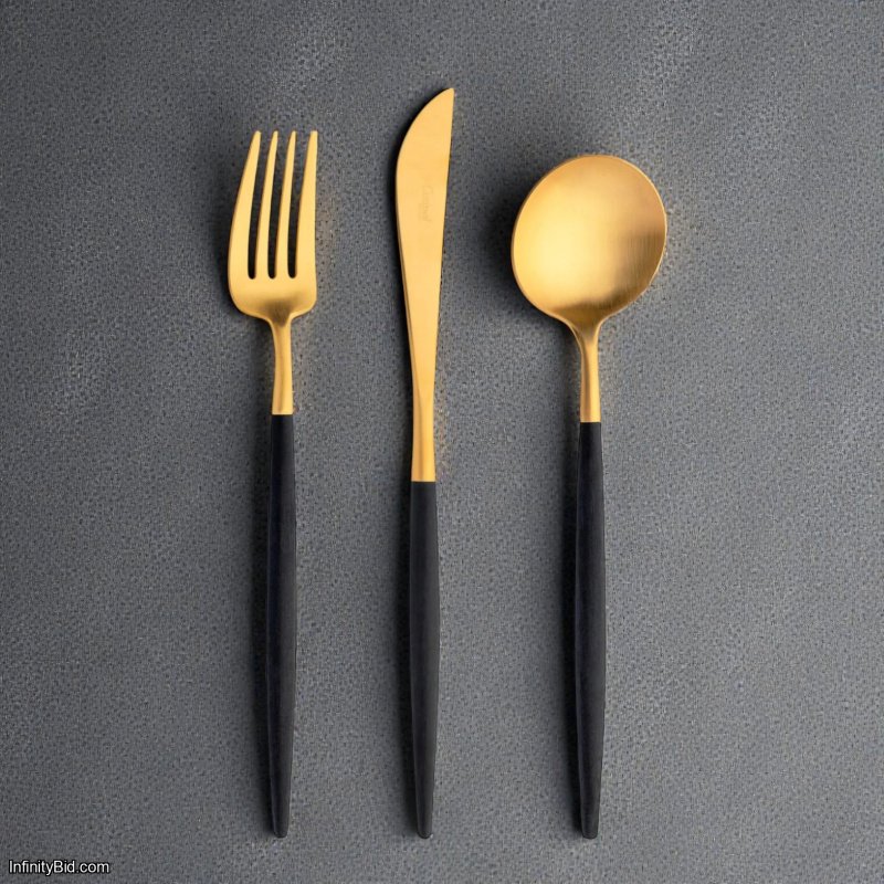 Cutipol GOA Gold Cutlery Set – Black Handle | 24 Pieces for 6 People