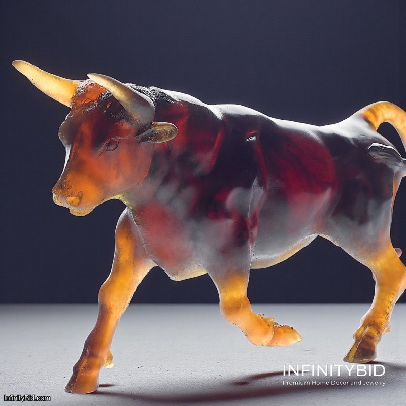 Daum Bull Amber French Crystal Sculpture – A Striking Masterpiece of Power SKU: 02191