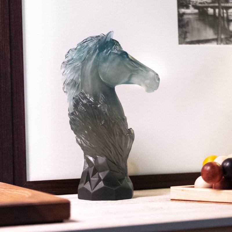 Daum Cavalcade Chess Knight Blue-Grey – Limited Edition Crystal Sculpture | SKU 05791-1