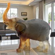 Daum Elephant in Amber & Green Crystal by Jean-François Leroy – Pâte de Verre Art Sculpture – SKU 03238-1