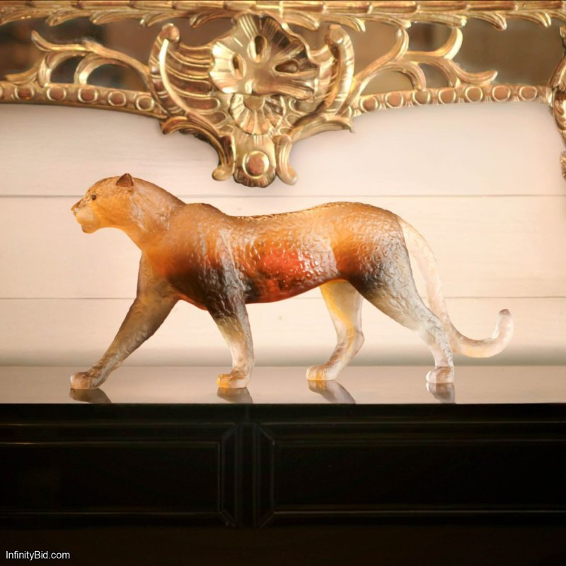 Daum Jaipur Panther Crystal Sculpture Citrine Eyes | Patrick Rougereau Collection  SKU: 05796-2