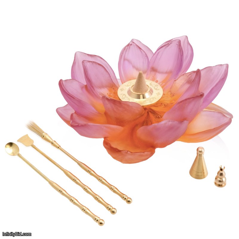 Daum Jardin de Lotus Incense Holder - Amber-Pink French Crystal  SKU: 05872