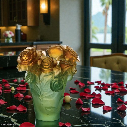 Daum Rose Passion – Small Vase (Green & Orange) SKU: 05287-2