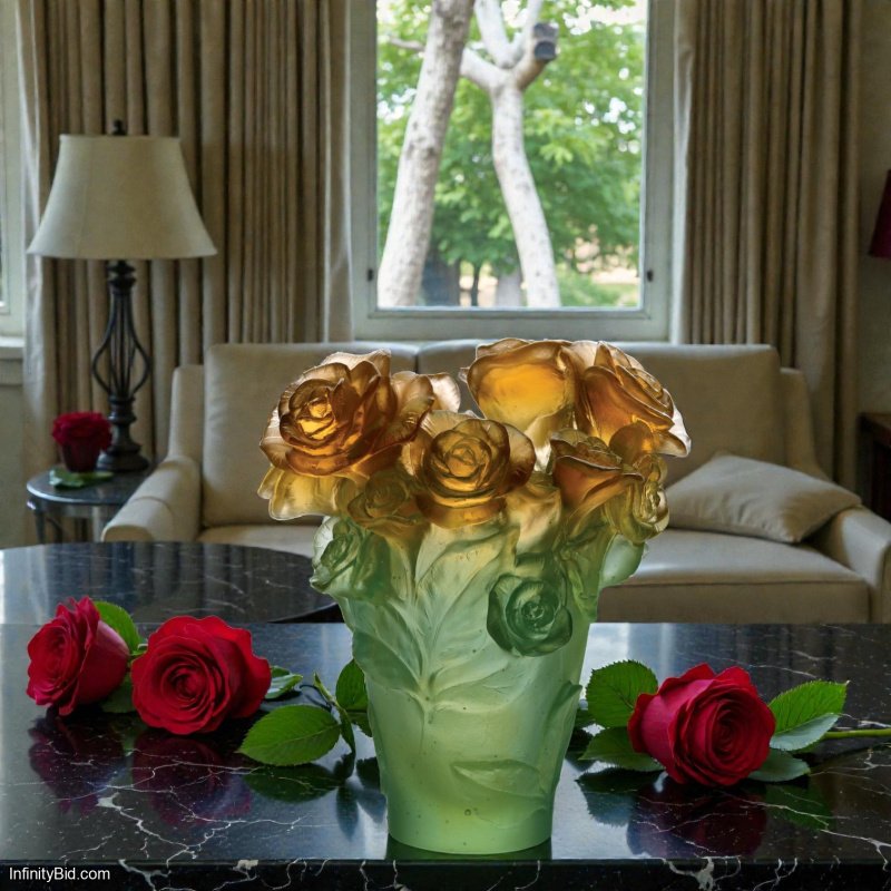 Daum Rose Passion – Small Vase (Green & Orange) SKU: 05287-2