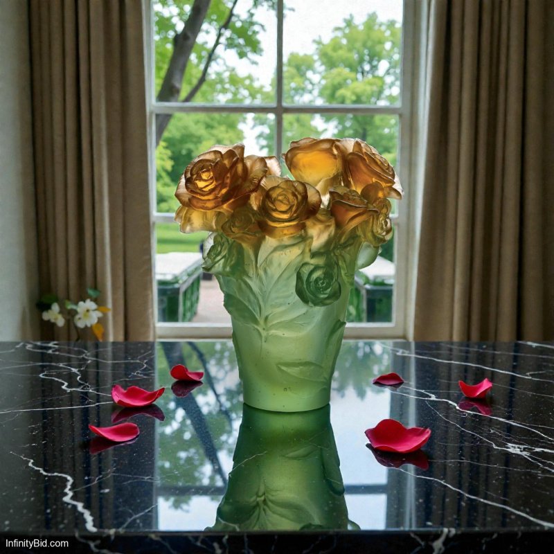 Daum Rose Passion – Small Vase (Green & Orange) SKU: 05287-2