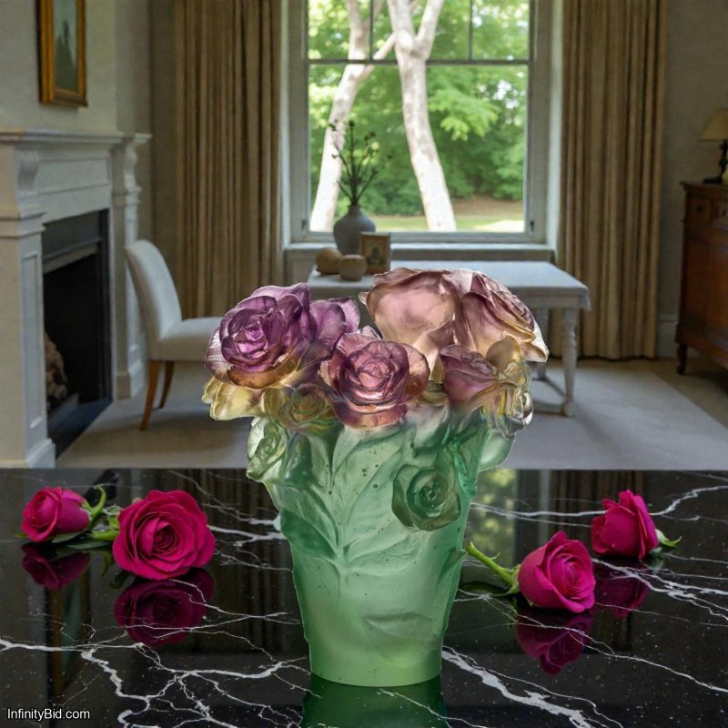 Daum Rose Passion – Small Vase (Green & Pink) SKU: 05287
