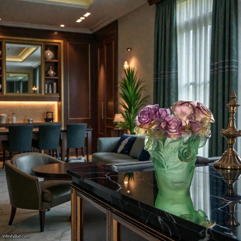 Daum Rose Passion – Small Vase (Green & Pink) SKU: 05287