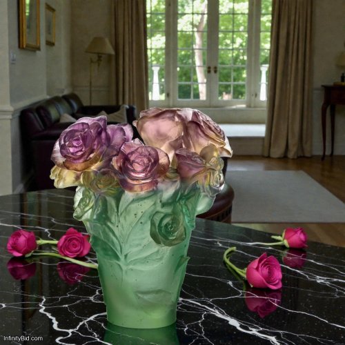 Daum Rose Passion – Small Vase (Green & Pink) SKU: 05287