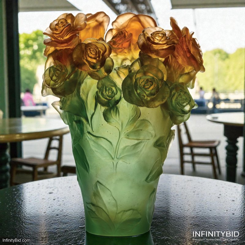 Daum Rose Passion Vase Green and Orange – A Monumental Masterpiece of French Crystal SKU: 05282-2