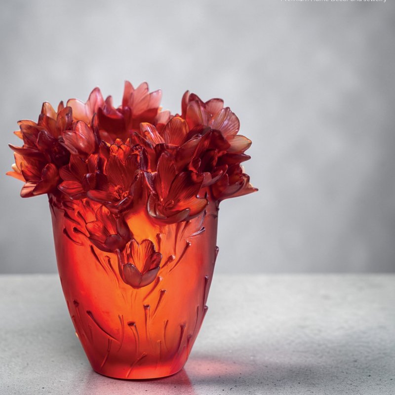 Daum Safran Large Vase – Luxury Amber and Red Crystal – SKU: 05604