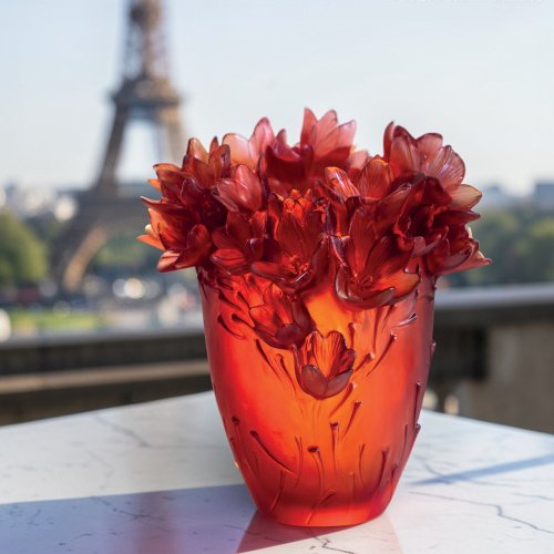 Daum Safran Large Vase – Luxury Amber and Red Crystal – SKU: 05604