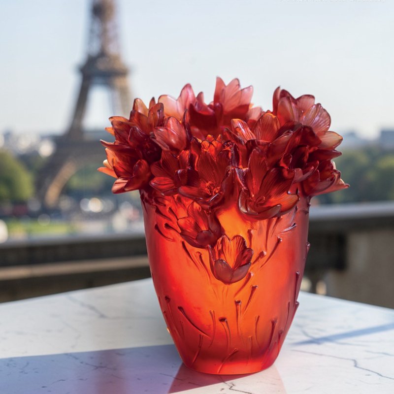 Daum Safran Large Vase – Luxury Amber and Red Crystal – SKU: 05604