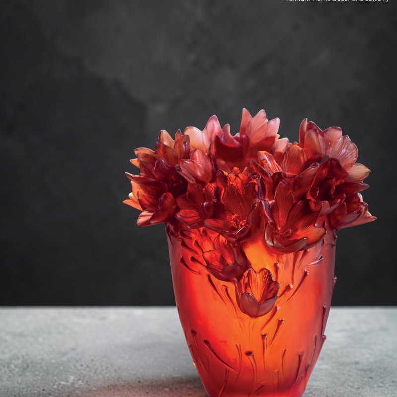 Daum Safran Large Vase – Luxury Amber and Red Crystal – SKU: 05604