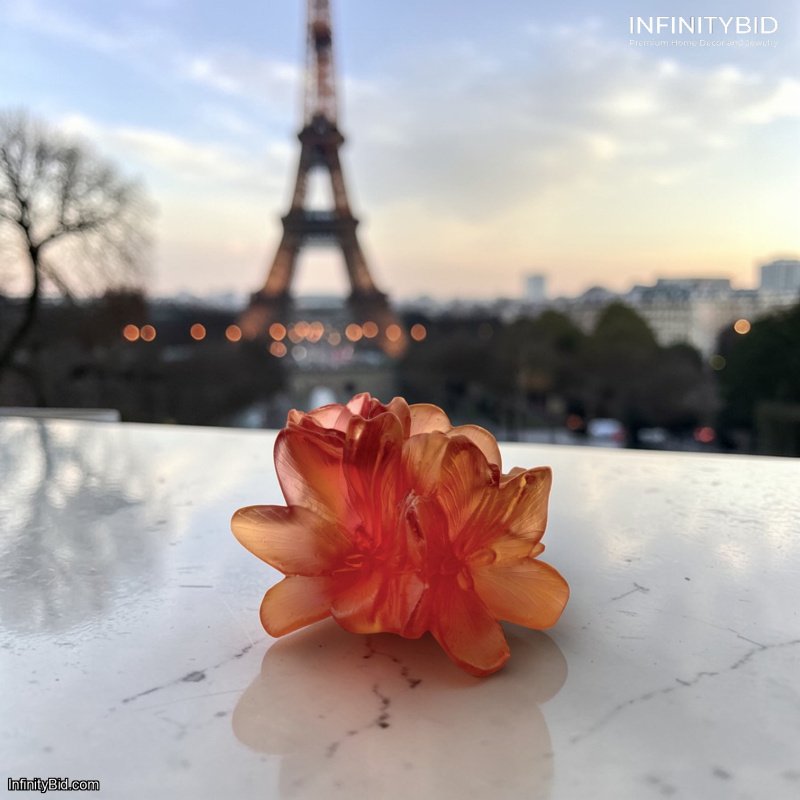 Daum Safran Small Decorative Flower – Orange and Red Crystal – SKU: 05600