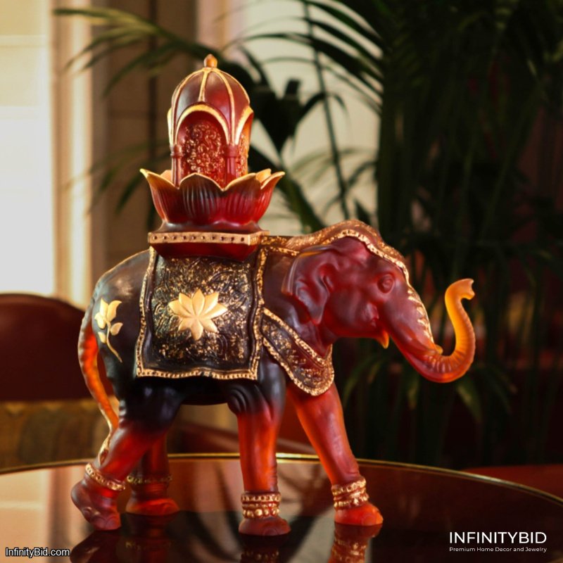 Daum Shalmara Elephant – Limited Edition Crystal Sculpture | Gold Leaf Finish | Patrick Rougereau SKU: 05878