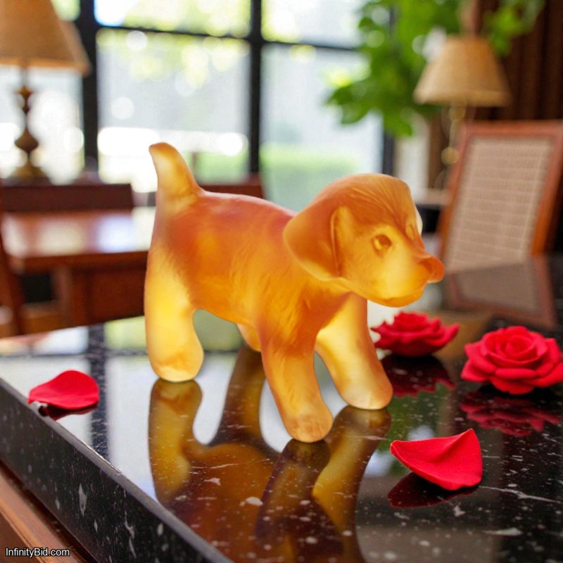 Daum Standing Mini Puppy – Amber Crystal Sculpture  SKU: 05387/C
