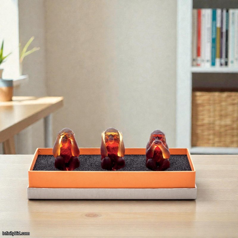 Daum The Three Wise Monkeys Crystal Sculpture SKU: 05431/C | Made in France