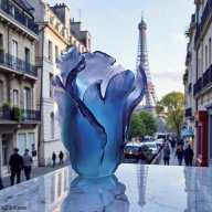 Daum Tulipe Large Blue Crystal Vase - Pate de Verre Masterpiece - Luxury French Art Glass - SKU 03574-7