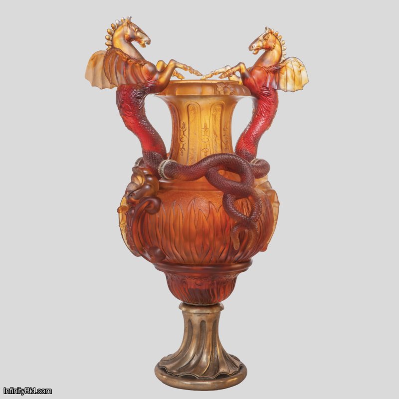 Daum Chevaux Ailés Winged Horses Vase - Amber Limited Edition  SKU: 03207-3