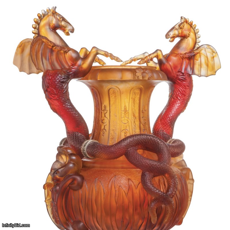 Daum Chevaux Ailés Winged Horses Vase - Amber Limited Edition  SKU: 03207-3