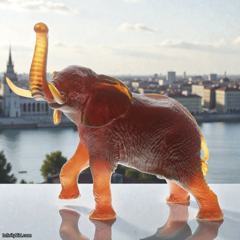 Daum Large Amber Elephant Sculpture by Jean-François Leroy - Pate de Verre Crystal Masterpiece - Luxury French Art - SKU 02568