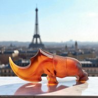 Daum Rhinoceros Amber Grey Crystal Rhino 05775-1