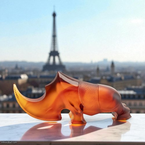 Daum Rhinoceros Amber Grey Crystal Rhino 05775-1