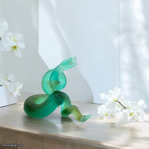 DAUM Green Snake Crystal Figurine – Limited Edition SKU: 02486-3