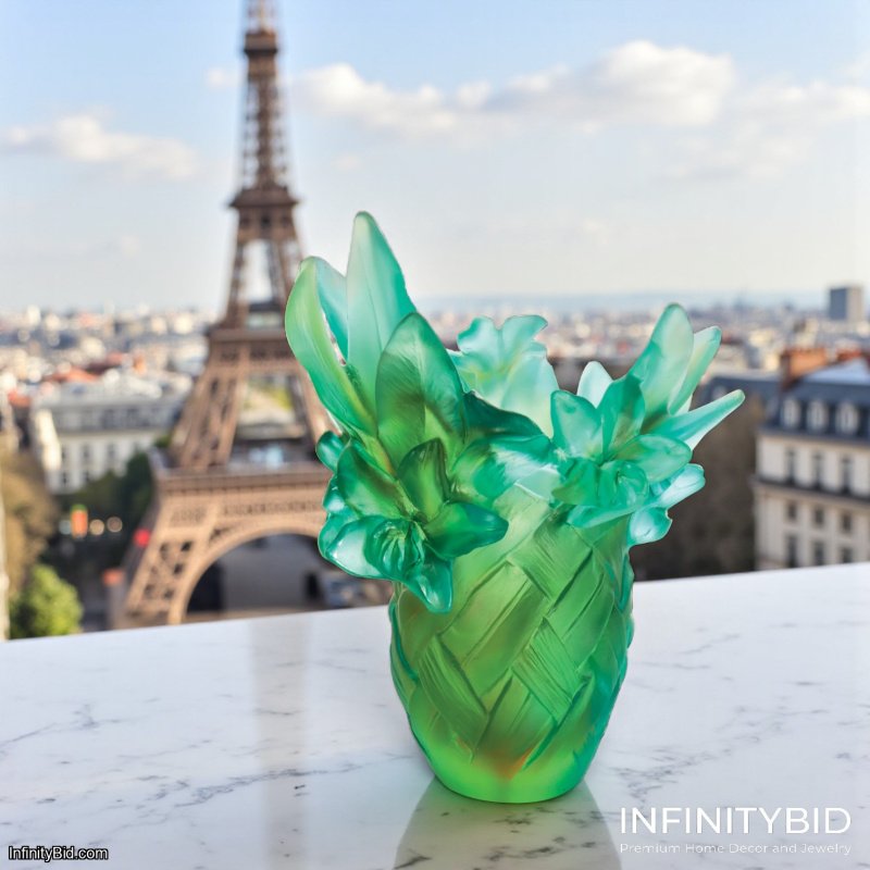 Daum Tressage Small Vase – Tropical Basketry in Fine Green Crystal SKU: 05627