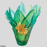 Daum Tressage Large Vase - Yellow and Green French Crystal  SKU: 05637