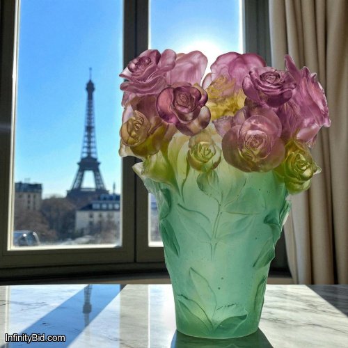Daum Rose Passion Vase – Green & Pink (Numbered Edition) SKU: 05282