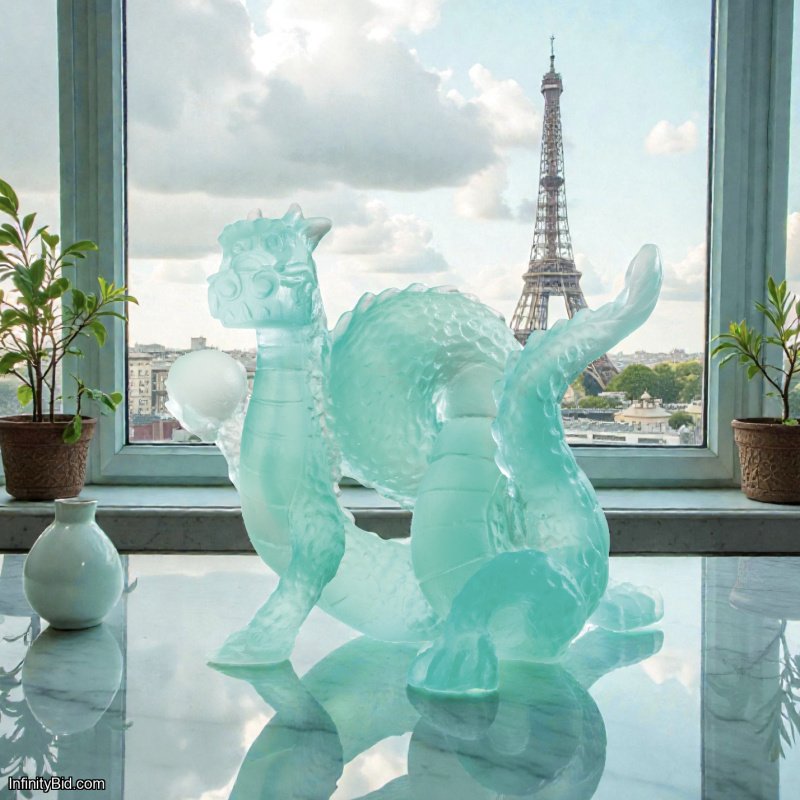 Daum Chinese Dragon Horoscope Crystal Sculpture - Green Pate de Verre - Zodiac Dragon Art - SKU 05559