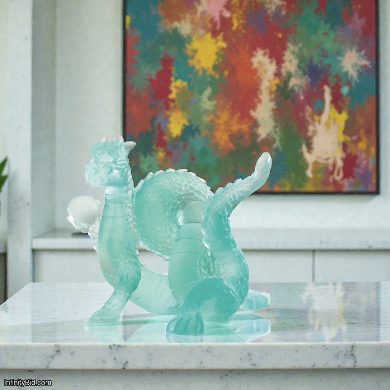 Daum Chinese Dragon Horoscope Crystal Sculpture - Green Pate de Verre - Zodiac Dragon Art - SKU 05559