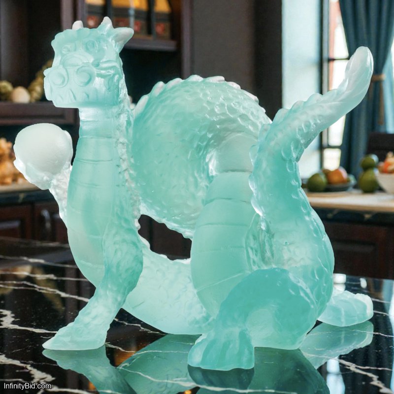 Daum Chinese Dragon Horoscope Crystal Sculpture - Green Pate de Verre - Zodiac Dragon Art - SKU 05559