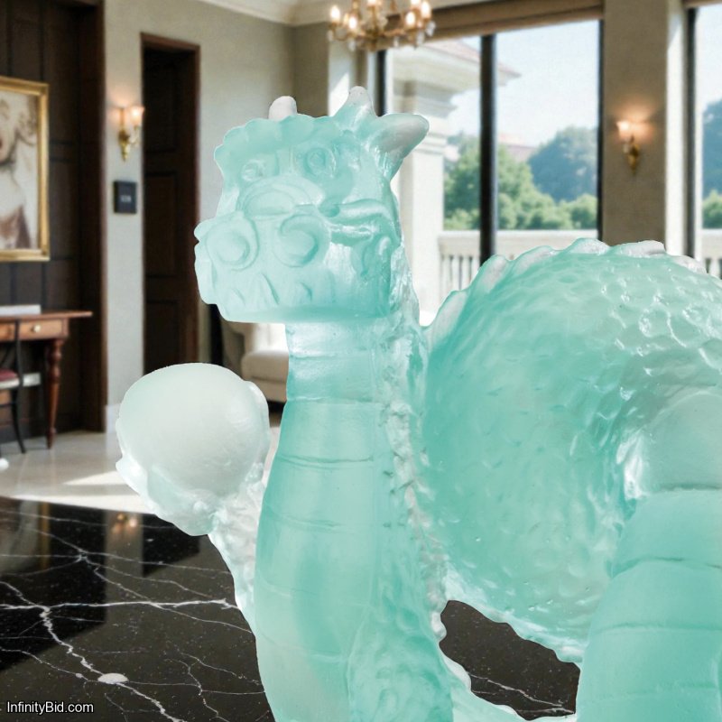 Daum Chinese Dragon Horoscope Crystal Sculpture - Green Pate de Verre - Zodiac Dragon Art - SKU 05559