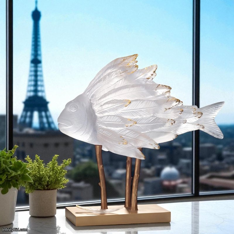 Daum Punky Fish White & Gold by Patrick Rougereau | Limited Edition Crystal Masterpiece SKU: 5822-1