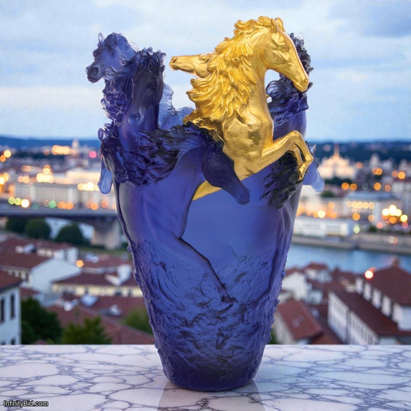Daum Cavalcade – Magnum Vase Blue with Gold Finish Limited Edition of 25 SKU: 05381-13