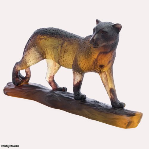 Daum Prowling Leopard Amber Crystal Pâte de Verre Limited Edition Sculpture 05747